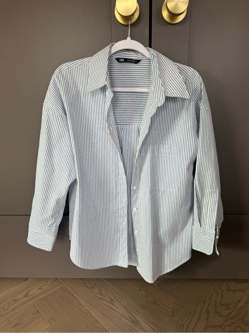Zara Women’s Blue & White Striped Button-Up Shirt